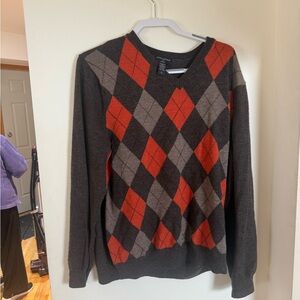 Banana Republic Men's Argyle Sweater - Brown, Tan, and Orange